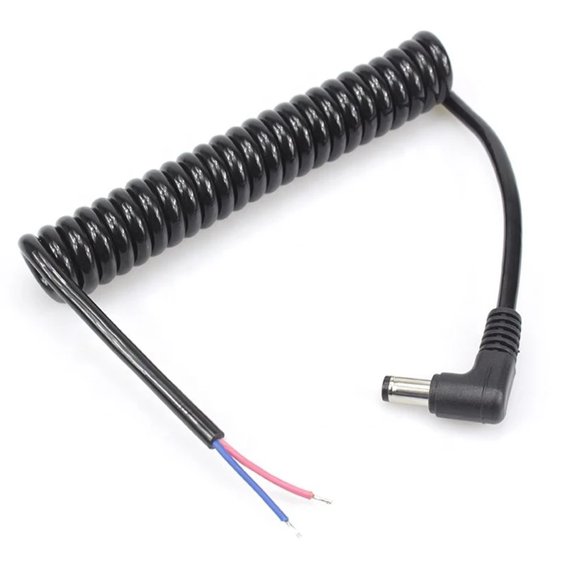 Left Angle DC5.5x2.1mm Spring Coil Open Cable